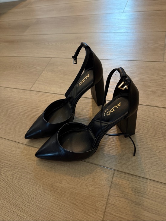 Aldo Shoes - Aldo Classic Black Ankle-Strap Block Heel Pump